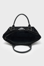 Load image into Gallery viewer, Black handbag with open lid on a white background