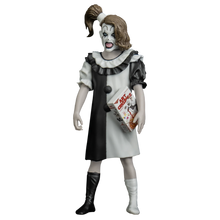 Load image into Gallery viewer, Figure in a clown costume with black and white dress on a white background