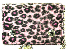 Load image into Gallery viewer, Pink leopard print wallet with star-shaped buttons on a white background