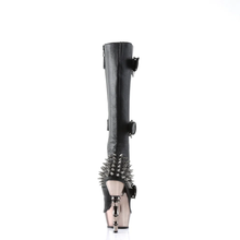 Load image into Gallery viewer, Black studded knee-high boot on a white background