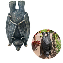 Load image into Gallery viewer, Upside down gray resin hanging bat statue.