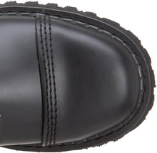 Load image into Gallery viewer, top view of Real black leather 1 1/4" platform  20 eyelet combat biker goth steel toe Knee-high boot Full lace-up, no Zipper