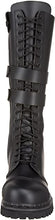 Load image into Gallery viewer, front view of Real black leather, 1 1/4" heel knee-high steel toe boot with full inside zipper.