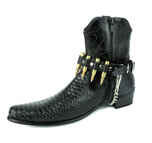 Load image into Gallery viewer, cowboy boot pictured with .223 brass bullet bootstrap with chain underneath