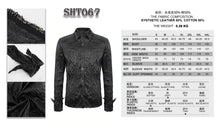 Load image into Gallery viewer, up close details on shirt, and size chart