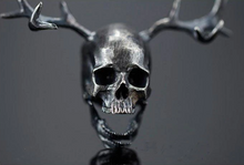 Load image into Gallery viewer, up close picture of skull and antlers pendant