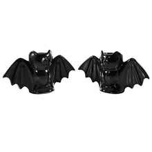 Load image into Gallery viewer, Black bat candlestick holders come in a set of two, and each holds a standard taper candle. CANDLES NOT INCLUDED.
