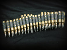 Load image into Gallery viewer, .223 brass bullet belt with nickel plated tips and black links