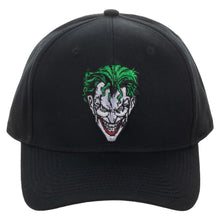 Load image into Gallery viewer, embroidered comic book joker face on black hat
