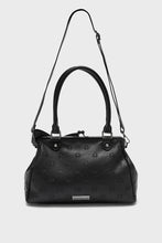 Load image into Gallery viewer, Black handbag with embossed spider pattern on a white background

