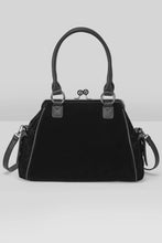 Load image into Gallery viewer, Black handbag with a strap on a light gray background
