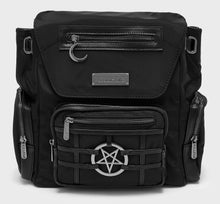Load image into Gallery viewer, Black backpack with pentagram design on a white background
