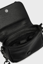Load image into Gallery viewer, Black leather bag with chain detail on a white background
