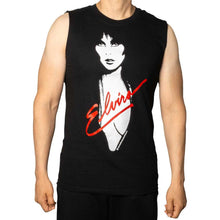 Load image into Gallery viewer, Black sleeveless shirt with a graphic design and 'Elvira' text on a white background

