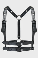 Load image into Gallery viewer, Black vegan leather harness on a white background
