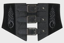 Load image into Gallery viewer, Black corset belt with decorative elements on a light gray background
