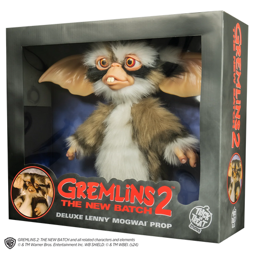 Gremlins 2 Lenny Mogwai prop in packaging with branding