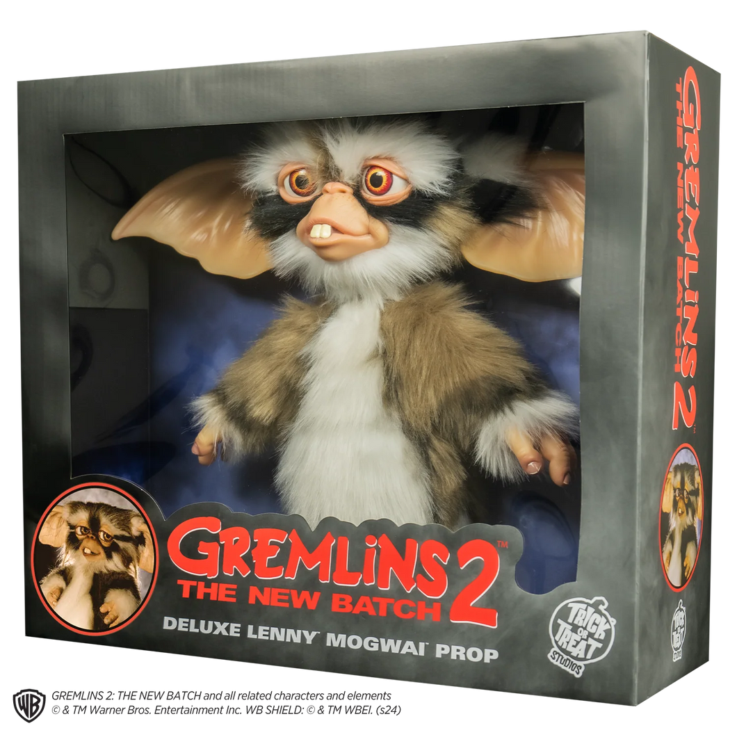 Gremlins 2 Lenny Mogwai prop in packaging with branding