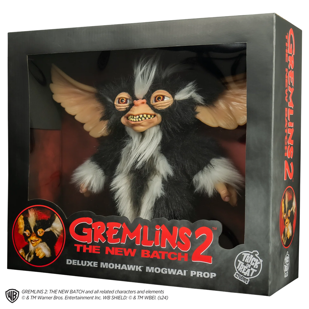 Boxed Gremlins 2 Mogwai prop with 'Gremlins 2' branding on a white background