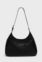 Load image into Gallery viewer, Black shoulder bag with a brand logo on a white background
