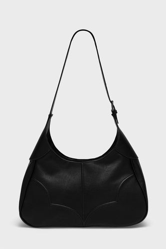 Black  handbag on a light gray background