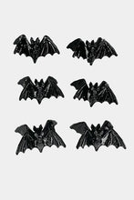 Load image into Gallery viewer, Six black bat-shaped hair clips on a white background
