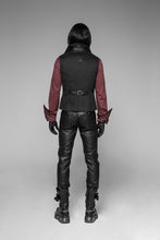 Load image into Gallery viewer, Person wearing a black and red outfit with leather pants on a gray background
