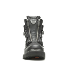 Load image into Gallery viewer, Black leather boot with zippers on a white background
