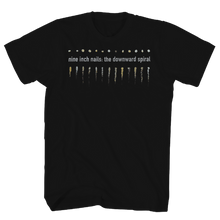 Load image into Gallery viewer, Black t-shirt with 'nine inch nails: the downward spiral' design on a white background
