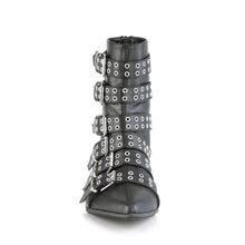 Load image into Gallery viewer, Black boot with multiple straps and eyelets on a white background
