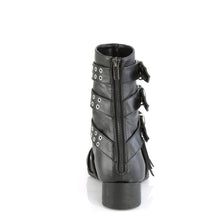 Load image into Gallery viewer, Black leather boot with eyelets and a zipper on a white background
