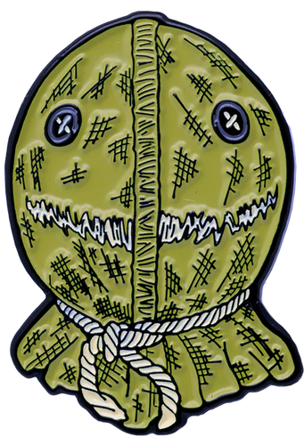 trick r' treat brown burlap enamel pin