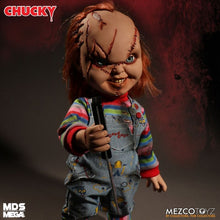 Load image into Gallery viewer, Chucky doll from Mezco Toyz with a dark background
