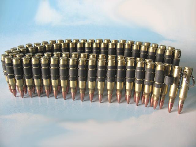 .223 brass bullet belt with copper tips and black links