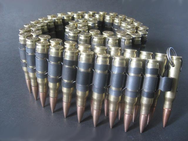 .308 brass bullet belt with copper plated tips and black links