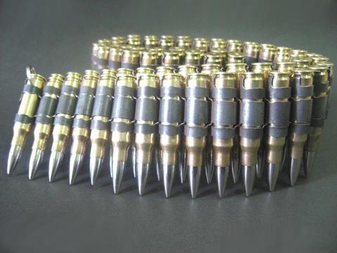 .308 brass bullet belt with nickel plated tips and black links