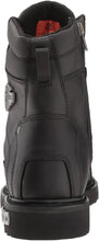 Load image into Gallery viewer, black leather ankle height boots with harley davidson metal emblem on side back view
