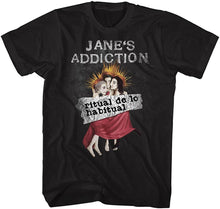 Load image into Gallery viewer, jane's addiction shirt with logo and censored ritual de lo habitual album cover art with text that reads "ritual de lo habitual"
