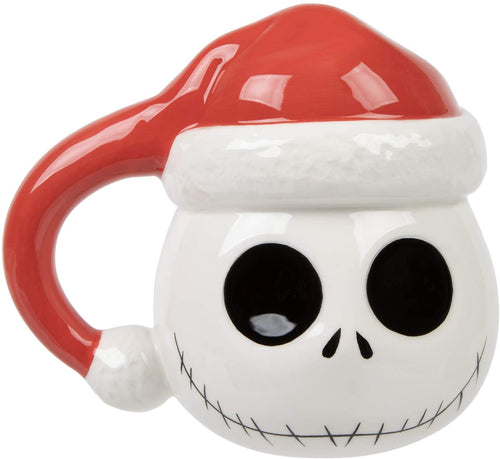 jack skellington head with santa hat on ceramic sculpted mug