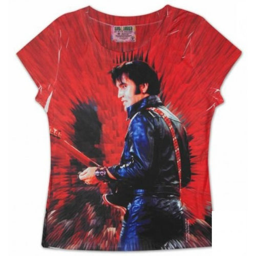 red sublimated elvis presley shirt elvis holding guitar