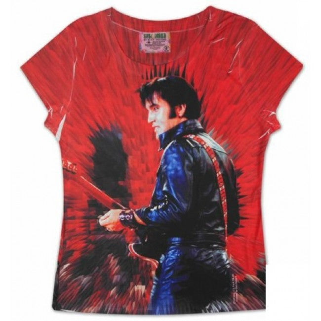 red sublimated elvis presley shirt elvis holding guitar
