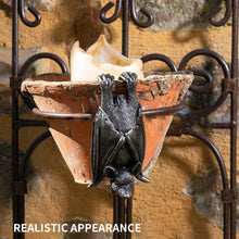 Load image into Gallery viewer, Upside down gray resin hanging bat statue.
