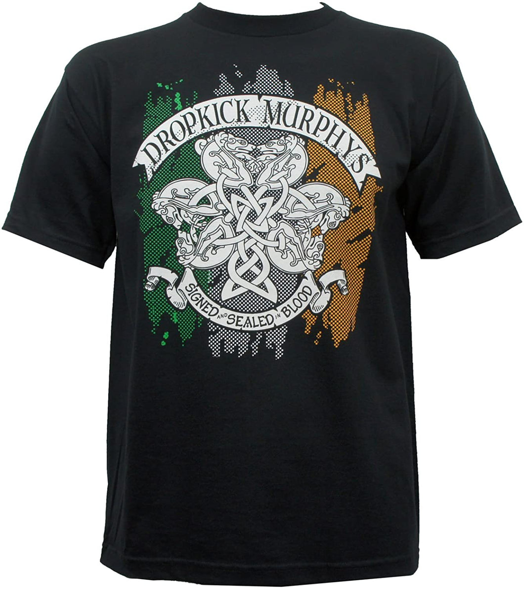 Black unisex Dropkick Murphy's shirt with logo on top, text on bottom that reads 