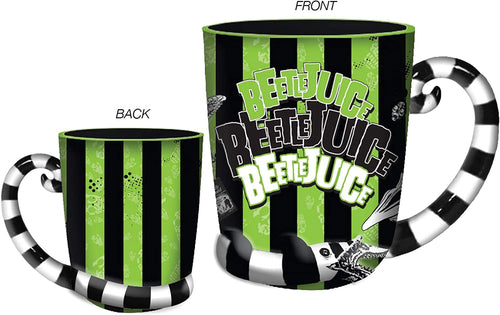 front and back of mug on display