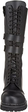 Load image into Gallery viewer, front view of Real black leather, 1 1/4&quot; heel knee-high steel toe boot with full inside zipper.

