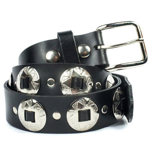 black belt with multiple silver star conchos