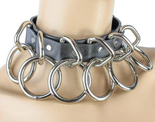 Load image into Gallery viewer, black collar with large silver hanging o rings
