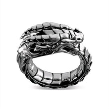 Load image into Gallery viewer, Black dragon with tail in it&#39;s mouth (ouroboros) ring.
