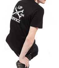 Load image into Gallery viewer, Lip Service cross bones print on the back.
