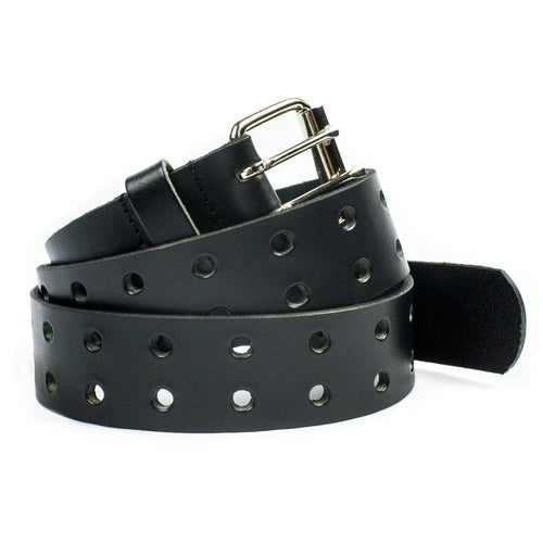 black belt with two rows of punched out holes all around